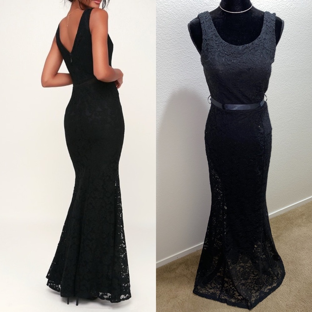Black Glitter Lace Sleeveless Gown